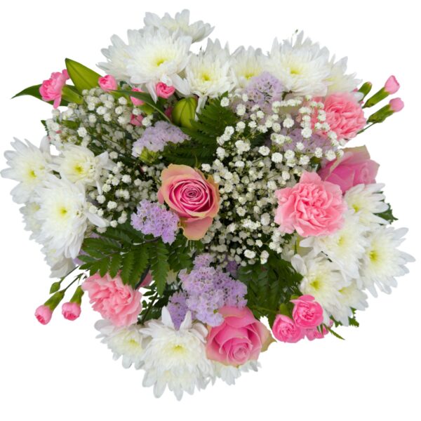 Pastel top down mothers day fresh flower bouquet pink and white