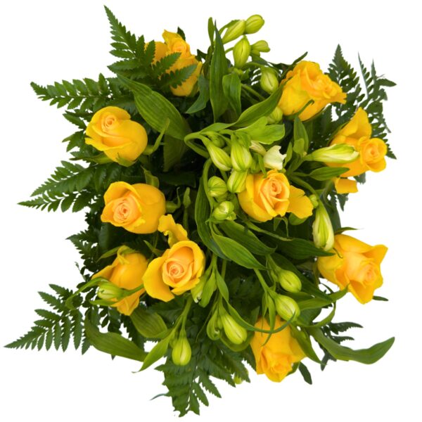 main top down yellow fresh rose bouquet